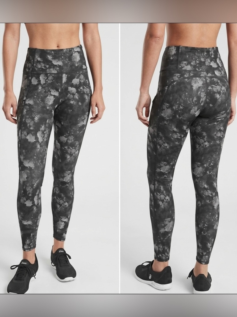 Athleta Rainer Printed Tight Leggings in Frozen Floral Gray zip pocket quick dry